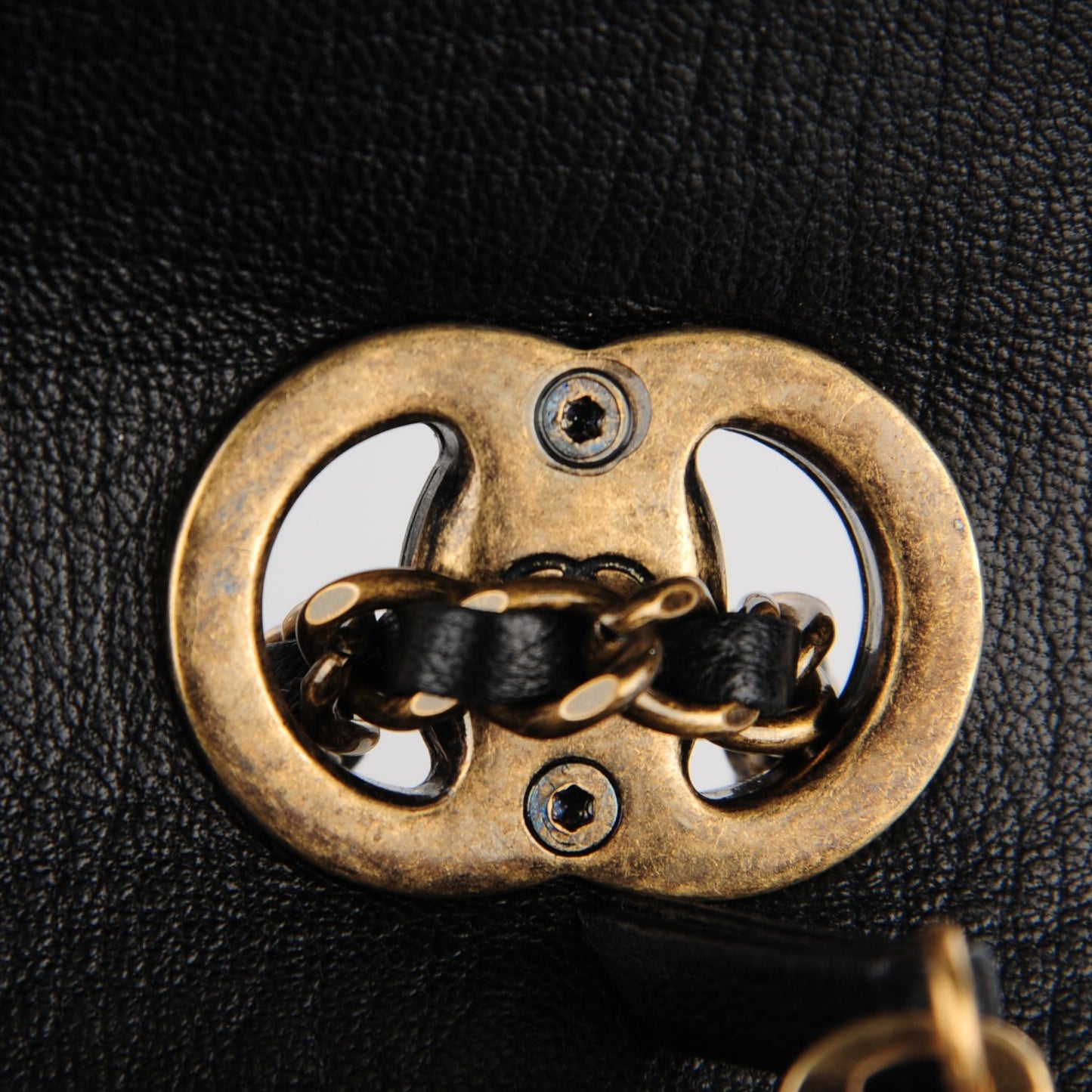 Goatskin Quilted CC Eyelet Wallet On Chain Black