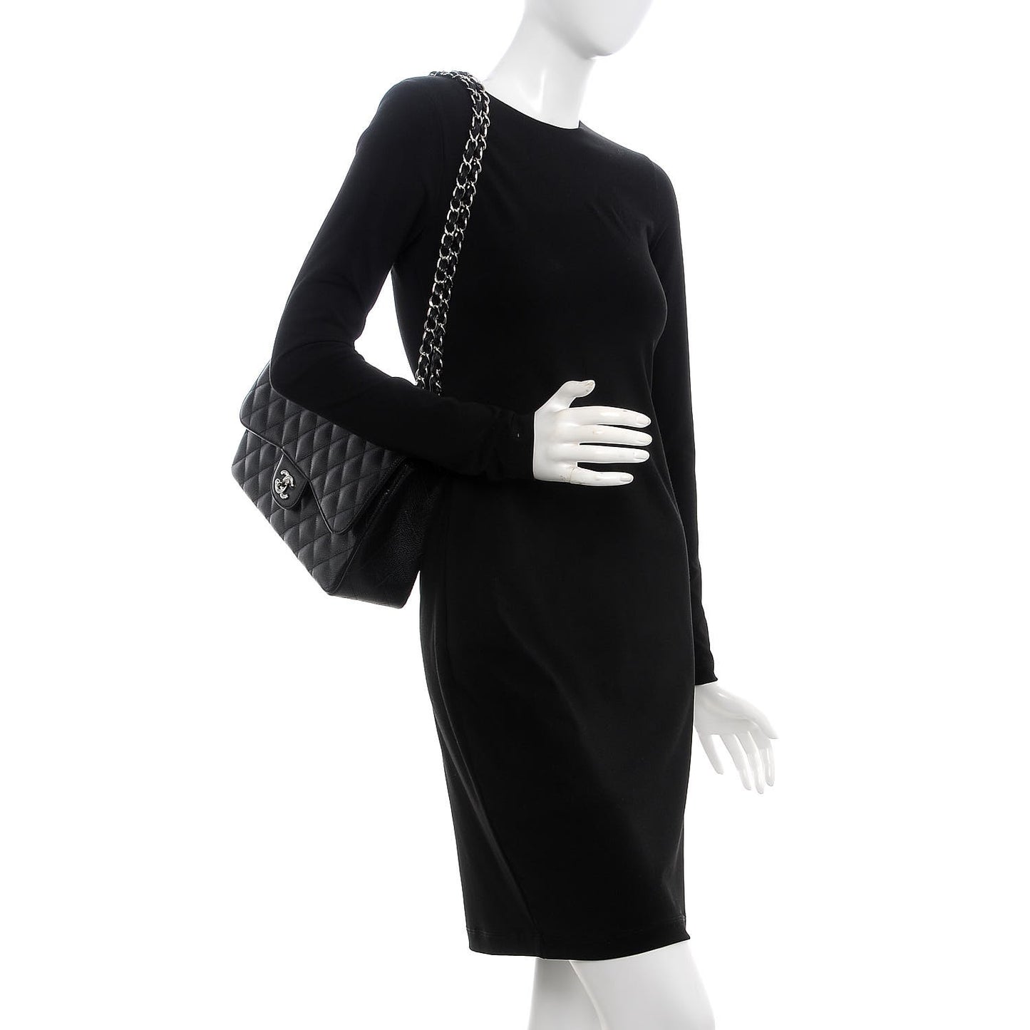 Caviar Quilted Jumbo Double Flap Black