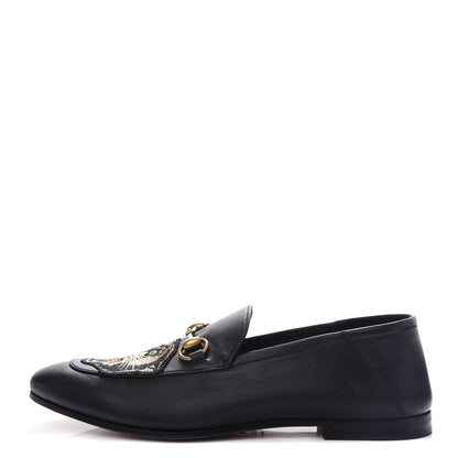 Gucci Goatskin Tiger Embroidered Mens Horsebit Loafers 9 Black 1 of 11