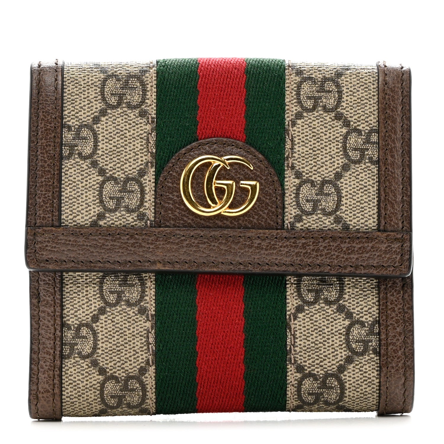 Gucci GG Supreme Monogram Web Ophidia French Flap Wallet Beige New Acero 1 of 6