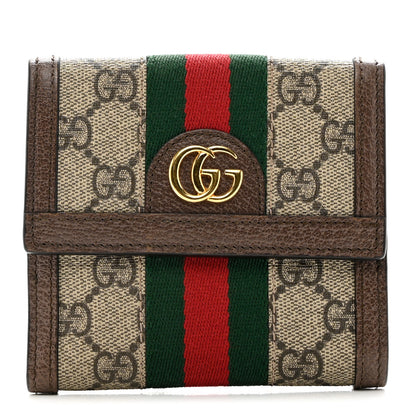 Gucci GG Supreme Monogram Web Ophidia French Flap Wallet Beige New Acero 1 of 6