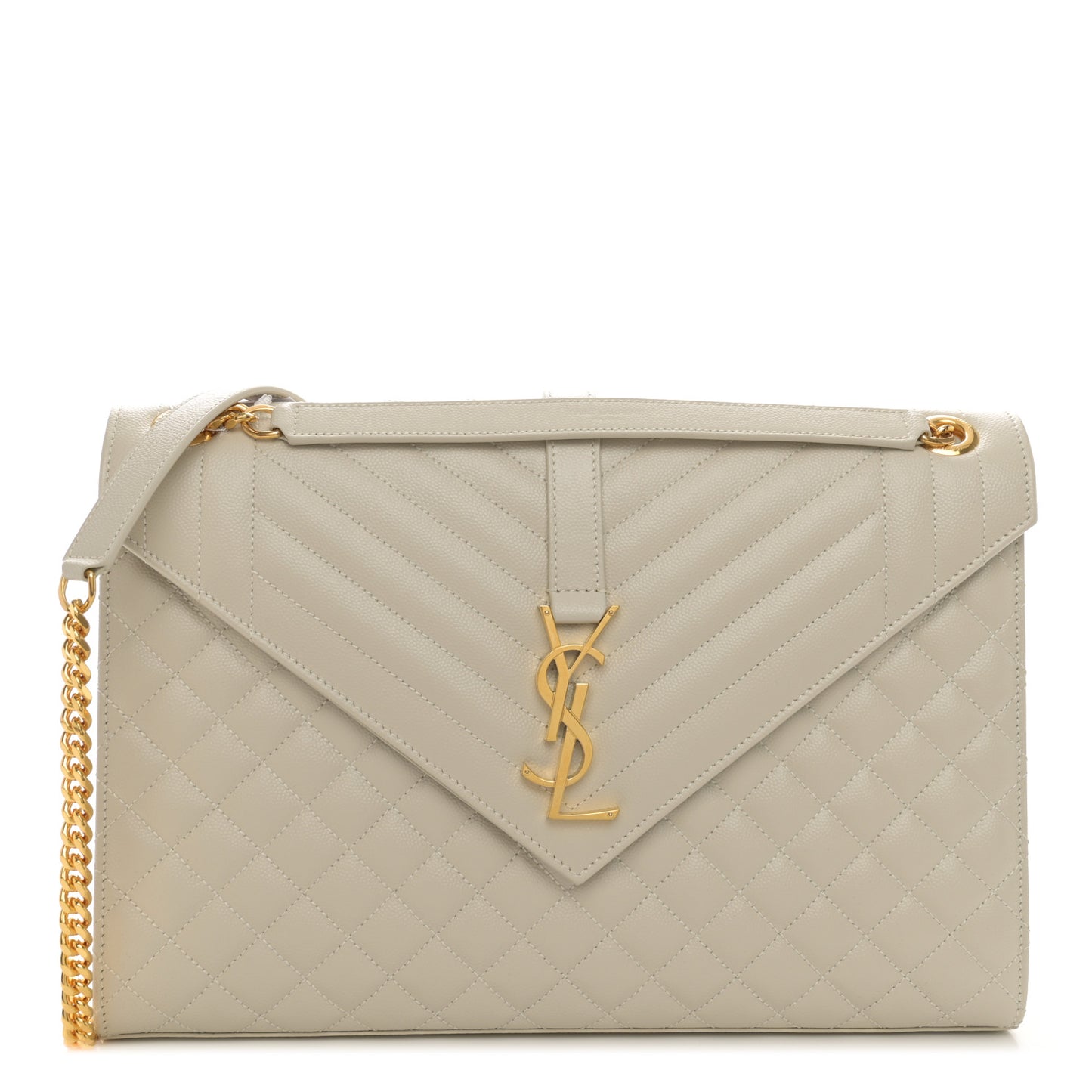 Grain De Poudre Textured Mixed Matelasse Large Triquilt Monogram Satchel Crema Soft