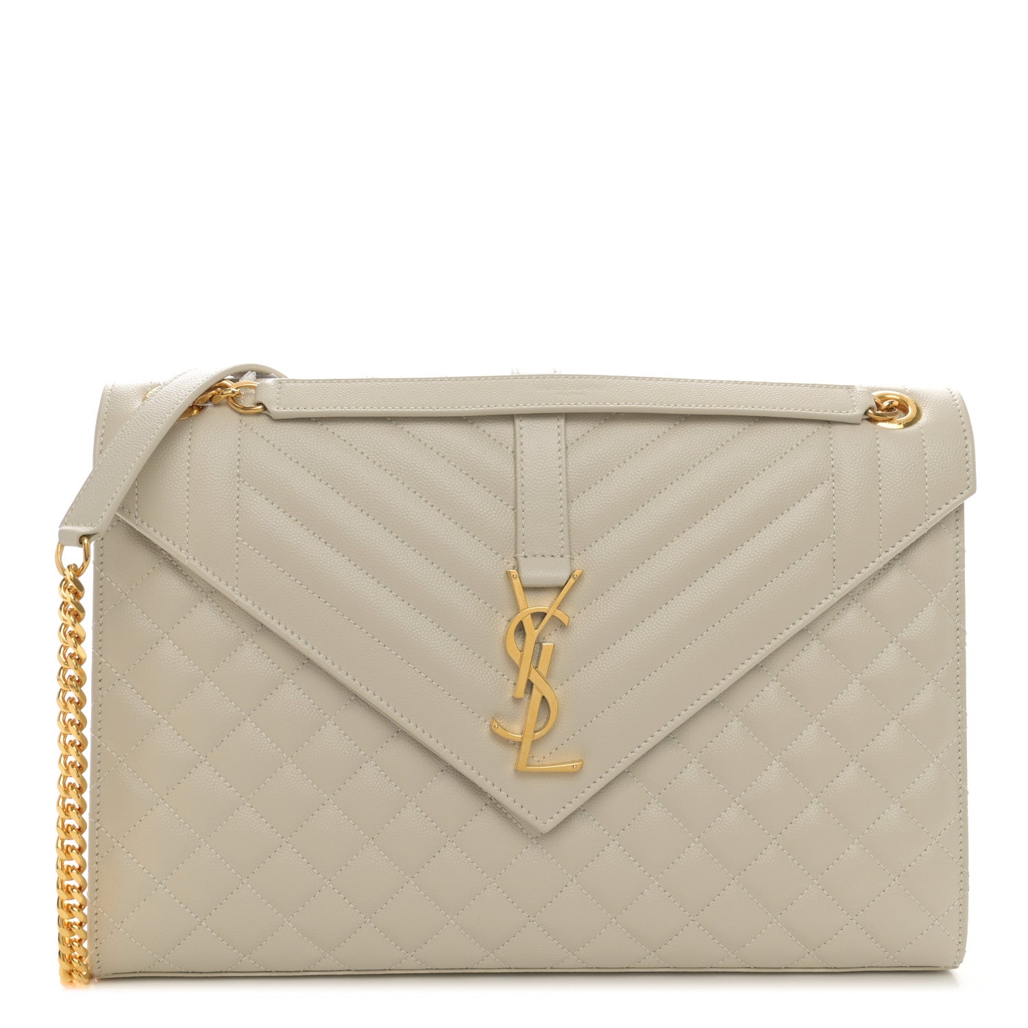 Saint Laurent Grain De Poudre Textured Mixed Matelasse Large Triquilt Monogram Satchel Crema Soft 1 of 10