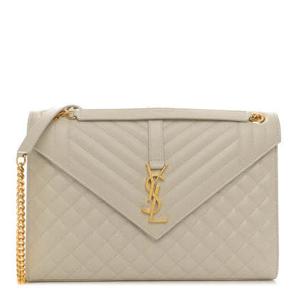 Saint Laurent Grain De Poudre Textured Mixed Matelasse Large Triquilt Monogram Satchel Crema Soft 1 of 10