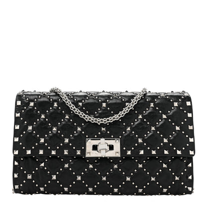 Valentino Garavani Craquele Nappa Beaded Rockstud Spike Wallet on Chain Black 1 of 13