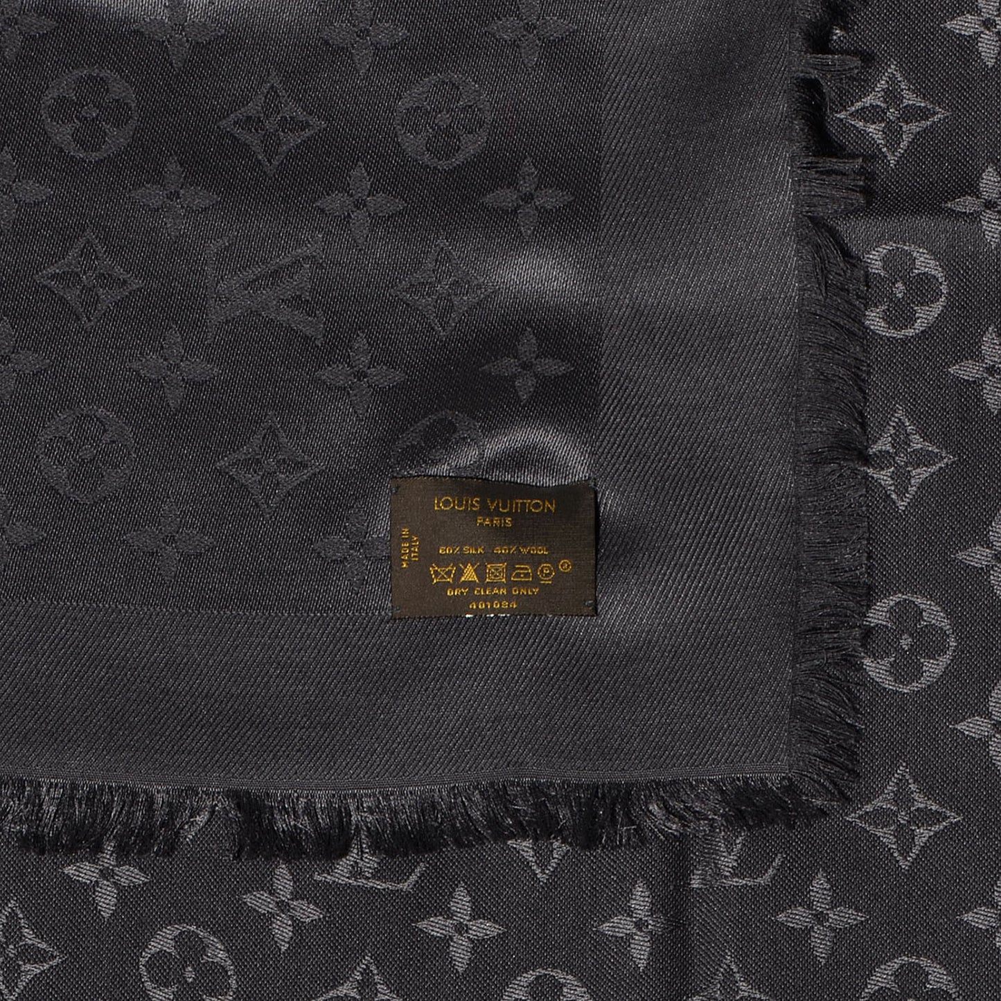 Silk Wool Monogram Shawl Anthracite