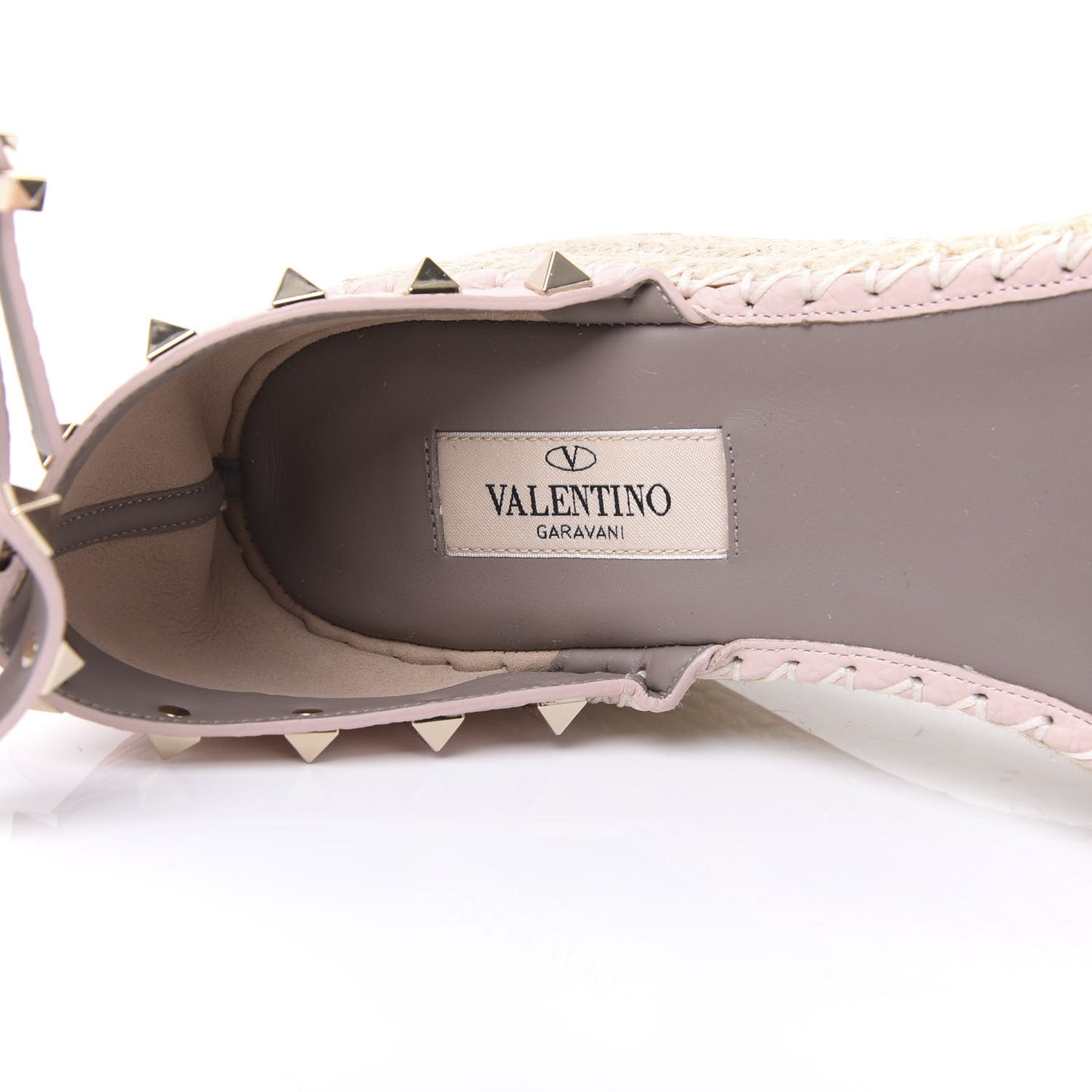 Grained Calfskin Rockstud Ankle Wrap Espadrille Flatform Sandals 39 Rose Quartz