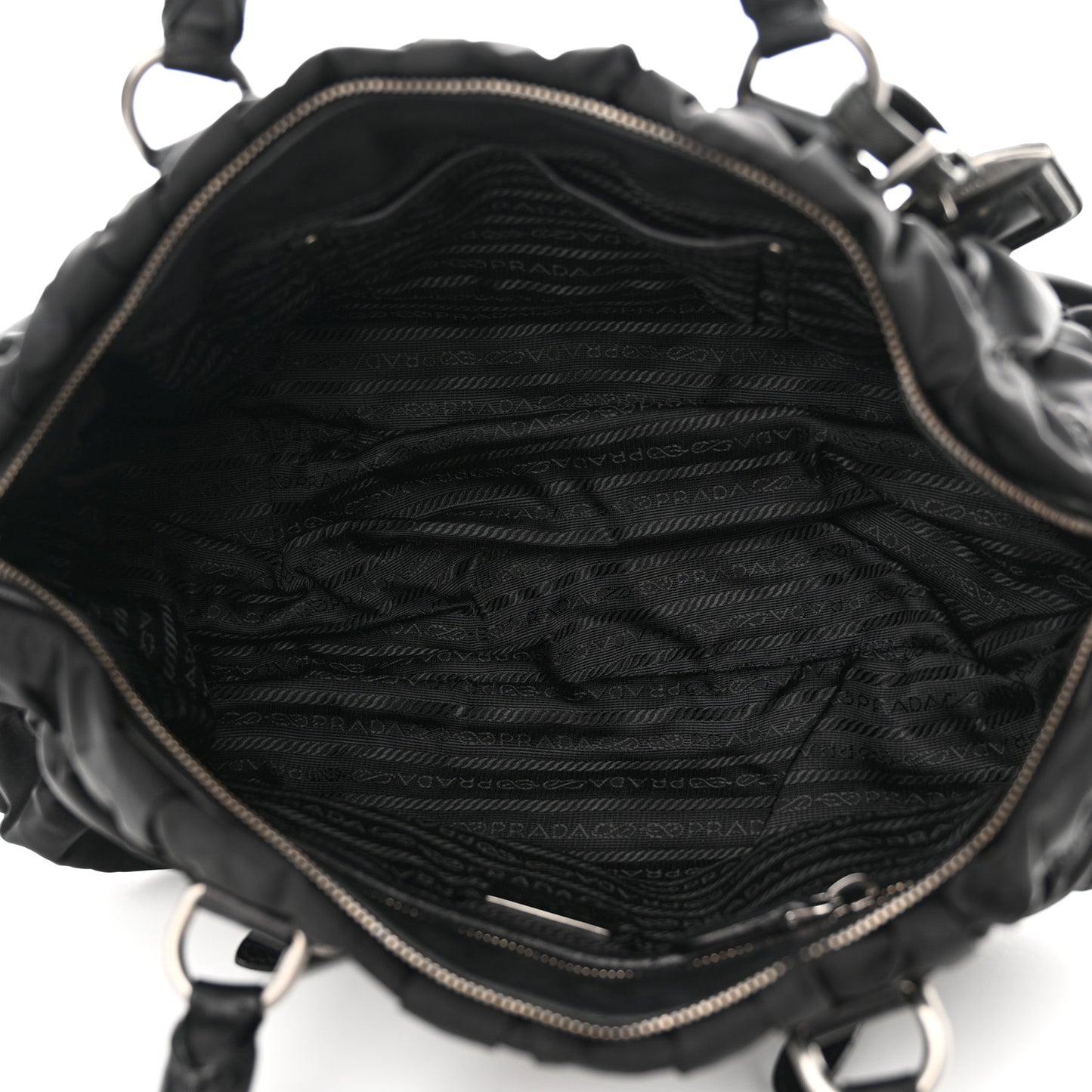 Tessuto Nylon Nappa Braided Gaufre Shopping Satchel Black