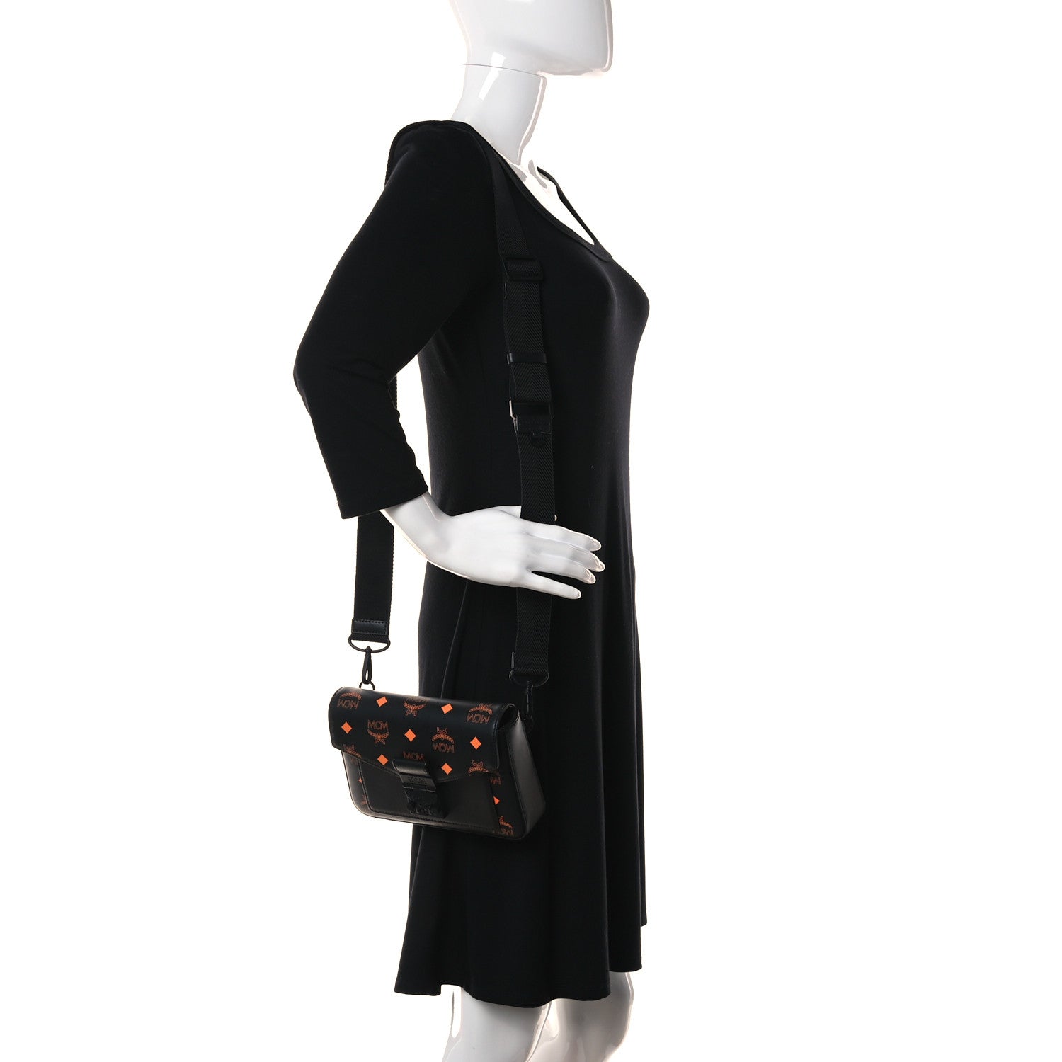 MCM Calfskin Color Splash Logo Crossbody Small Black Orange 2 of 13