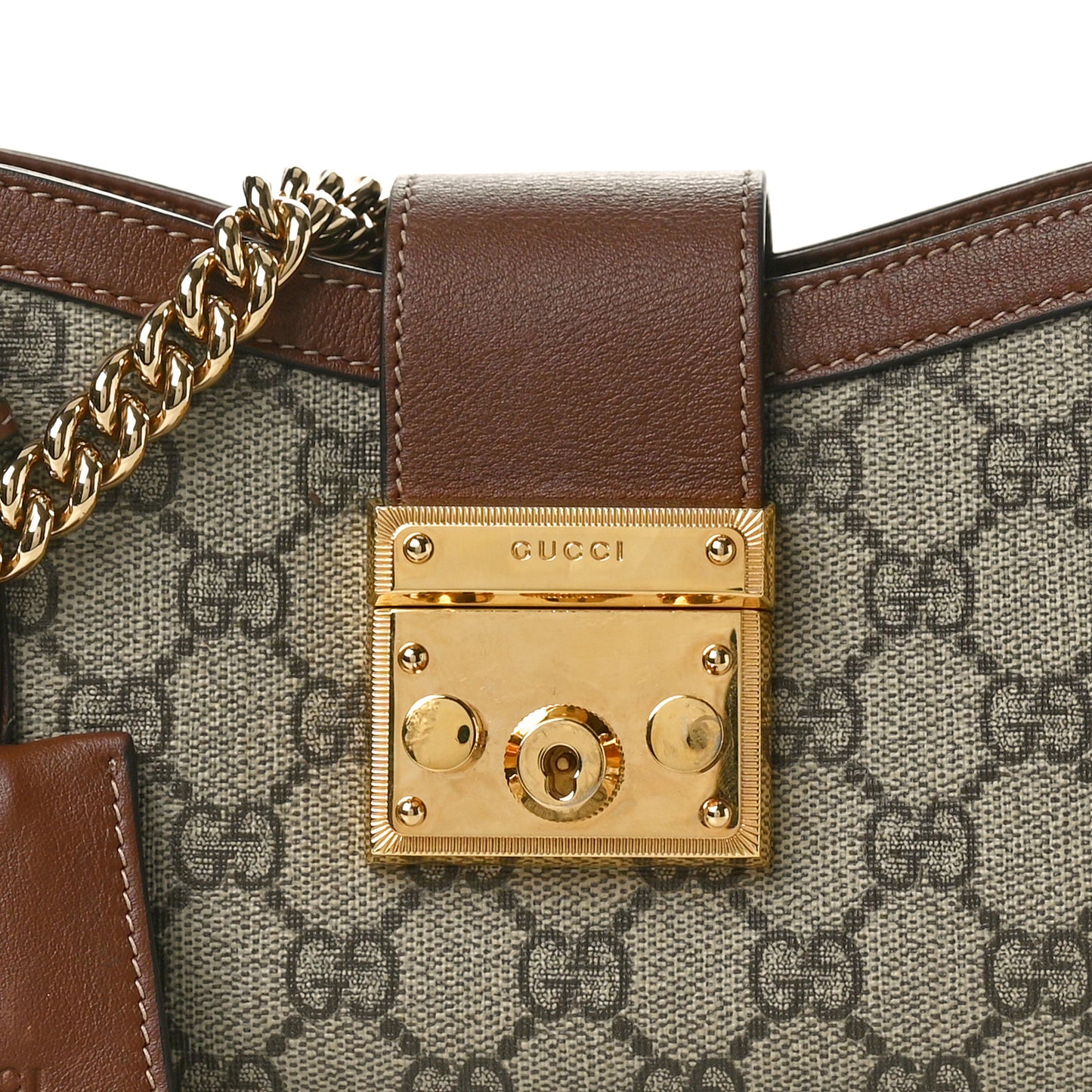 GG Supreme Monogram Calfskin Small Padlock Chain Shoulder Bag Beige Ebony Brown Sugar
