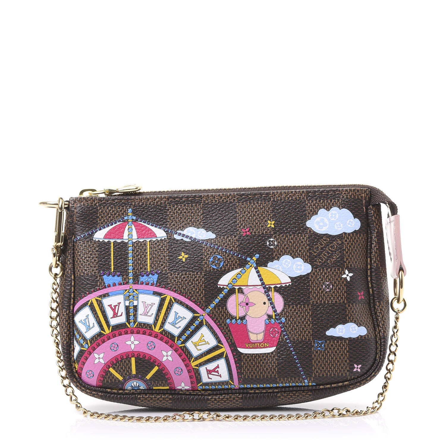 Louis Vuitton Damier Ebene 2020 Christmas Animation Big Wheel Mini Pochette Accessories Rose Ballerine 1 of 10