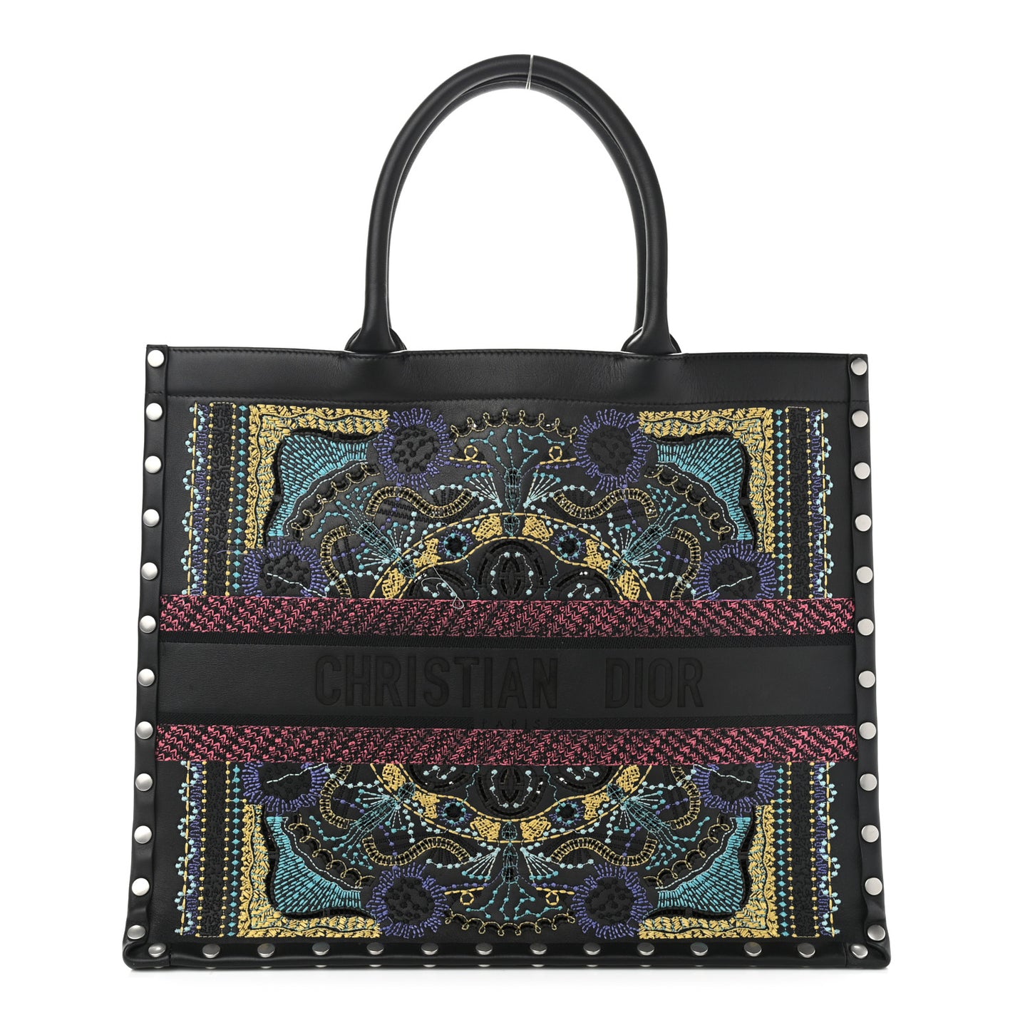 Calfskin Perforated Embroidered Dior In Lights Book Tote Black Multicolor