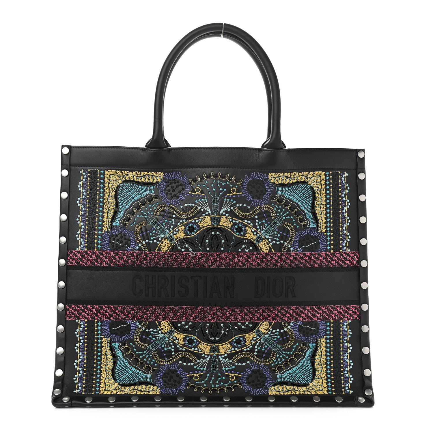 Christian Dior Calfskin Perforated Embroidered Dior In Lights Book Tote Black Multicolor 1 of 9