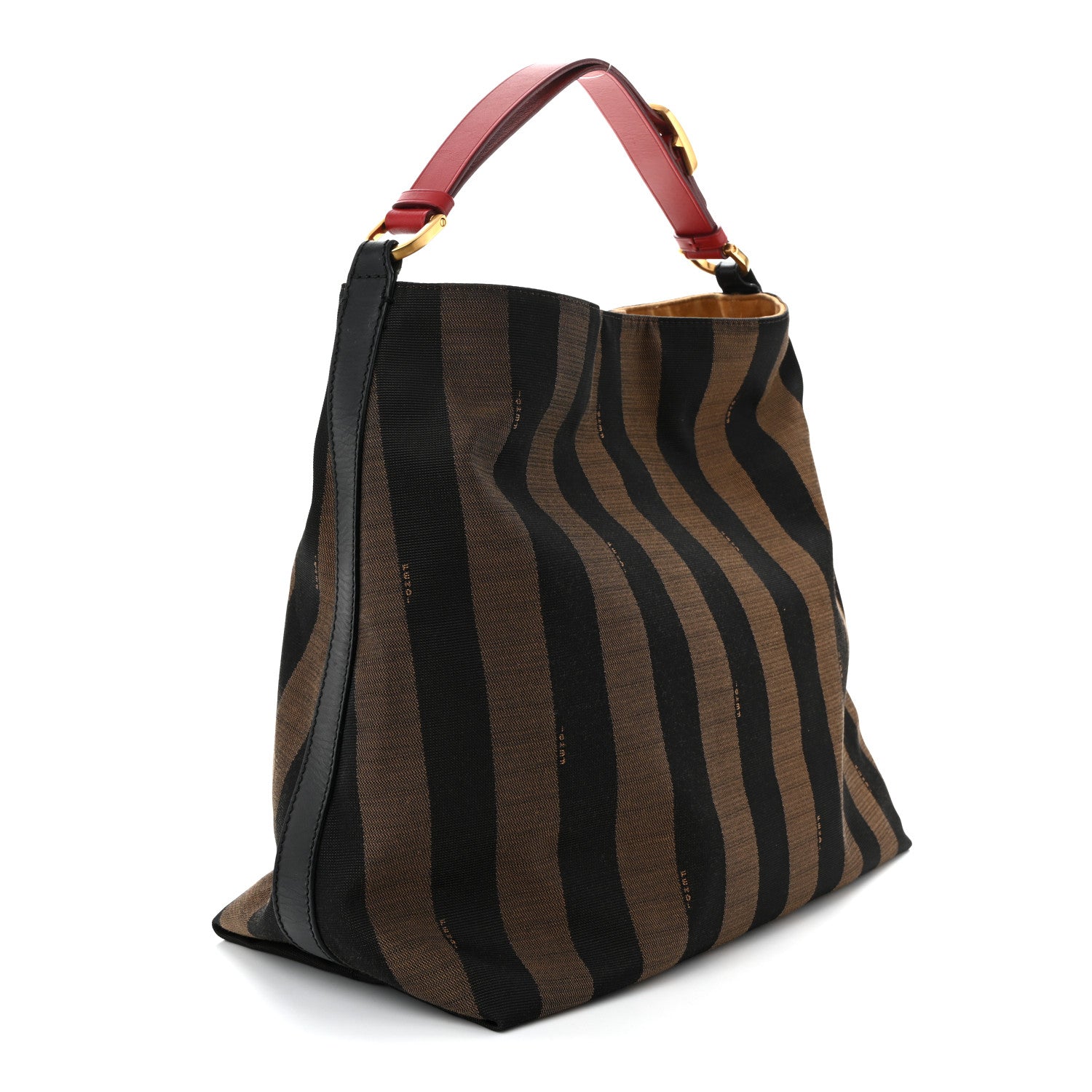 Fendi Pequin Cuoio Vegetale Medium Hobo Tobacco Rosso Black 3 of 10