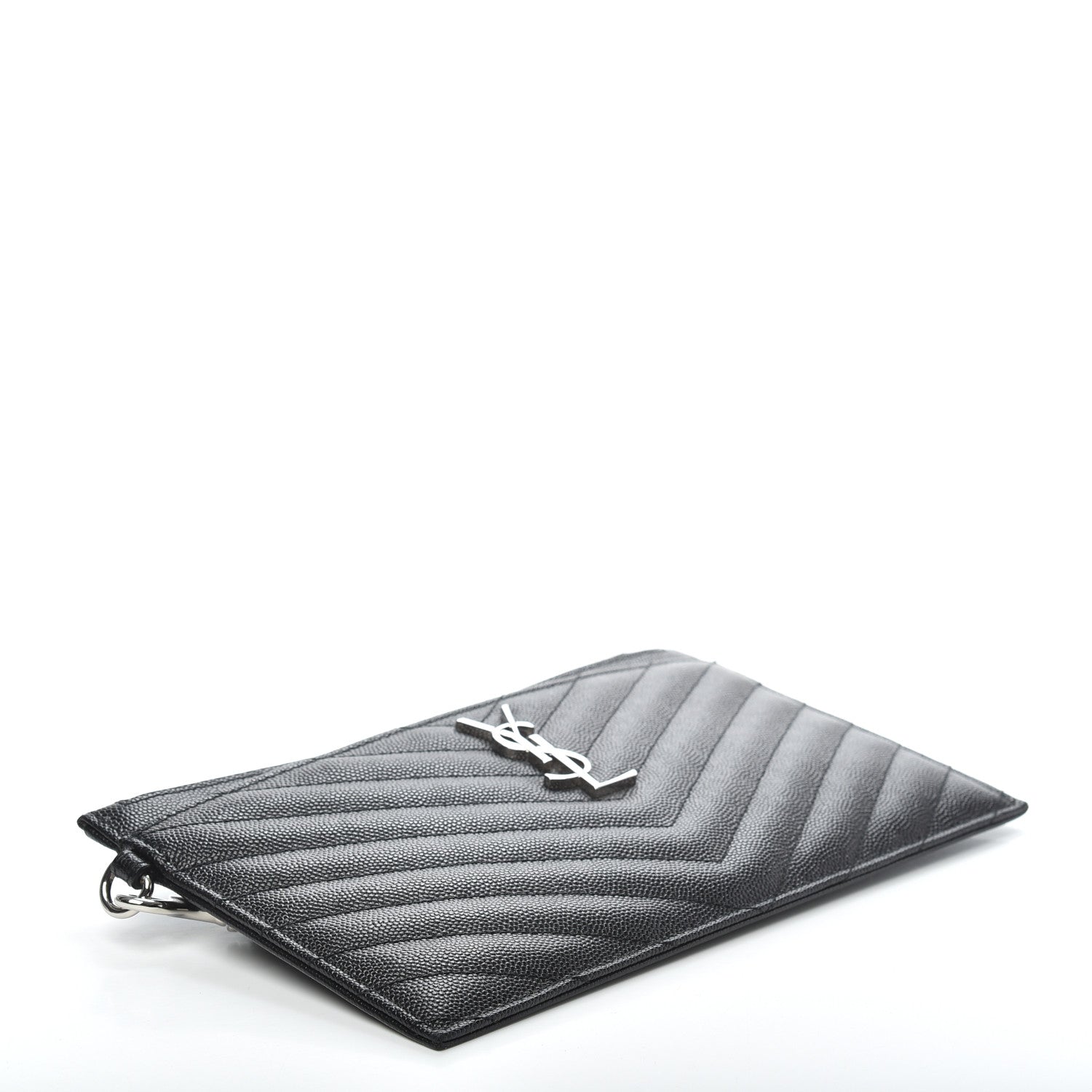 Saint Laurent Grain De Poudre Chevron Monogram Large Bill Pouch Black 3 of 8