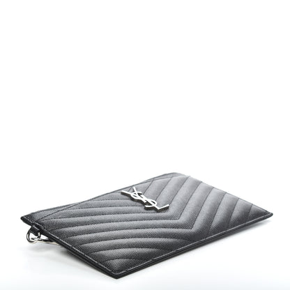 Saint Laurent Grain De Poudre Chevron Monogram Large Bill Pouch Black 3 of 8
