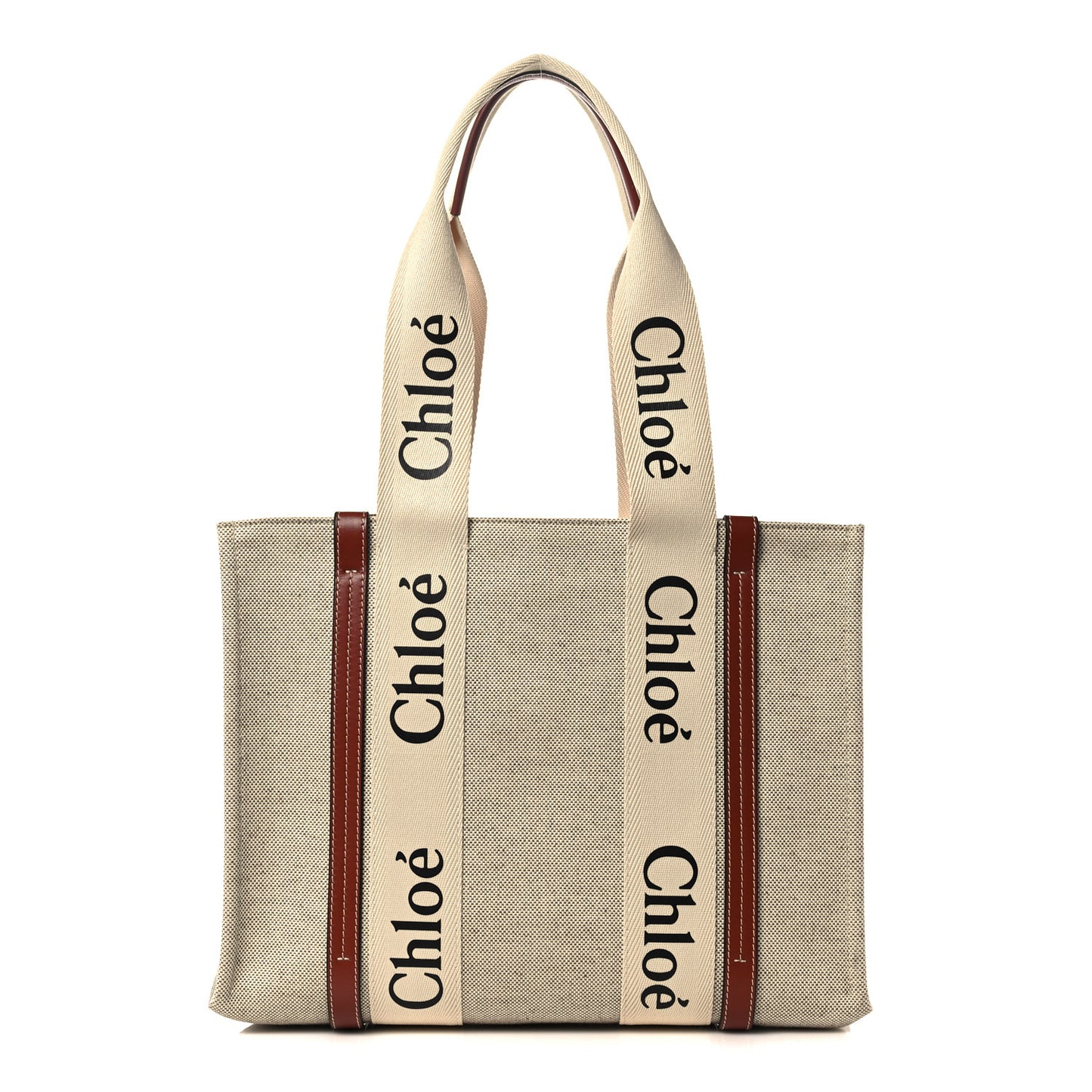 Cotton Calfskin Medium Woody Ribbon Tote White Brown