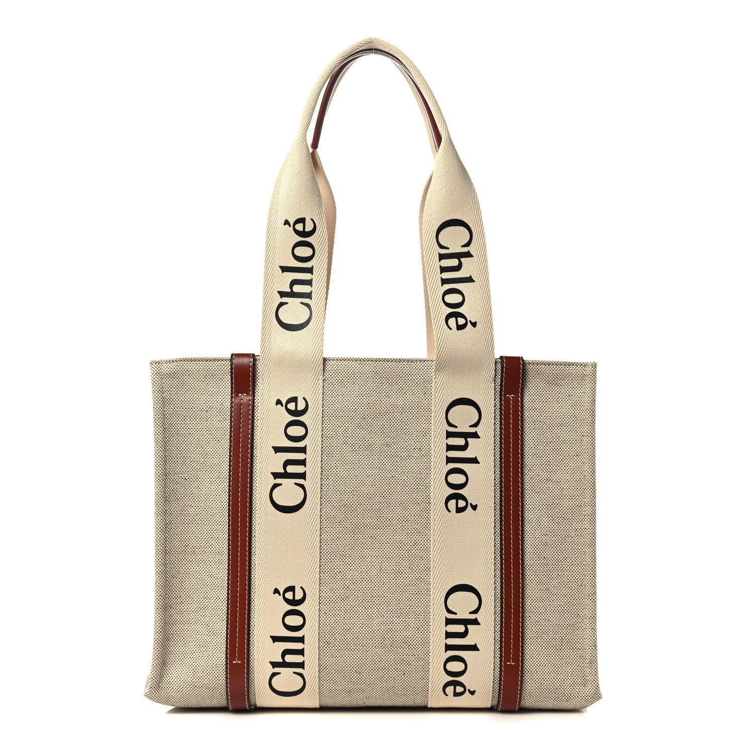 Chloe Cotton Calfskin Medium Woody Ribbon Tote White Brown 1 of 11