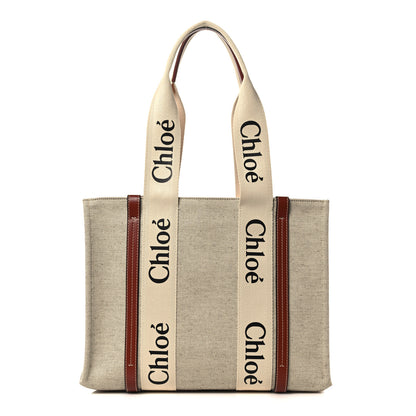 Chloe Cotton Calfskin Medium Woody Ribbon Tote White Brown 1 of 11