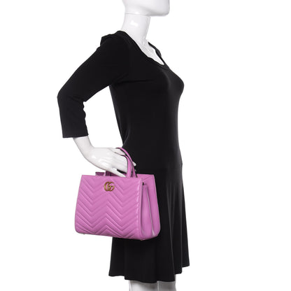 Gucci Calfskin Matelasse Small GG Marmont Tote Candy Mousse 3 of 11