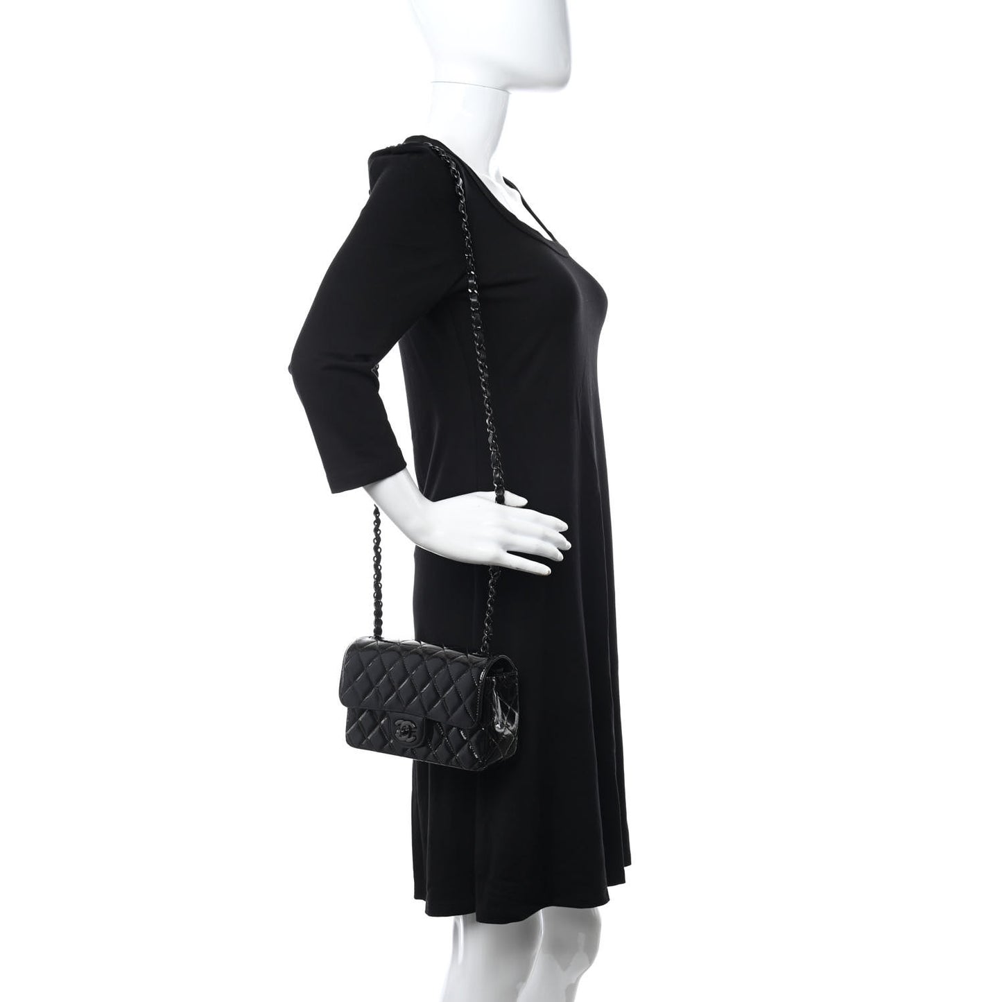 Patent Calfskin Quilted Mini Rectangular Flap So Black