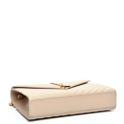 Saint Laurent Grain De Poudre Matelasse Chevron Large Monogram Satchel Nude Powder 4 of 10