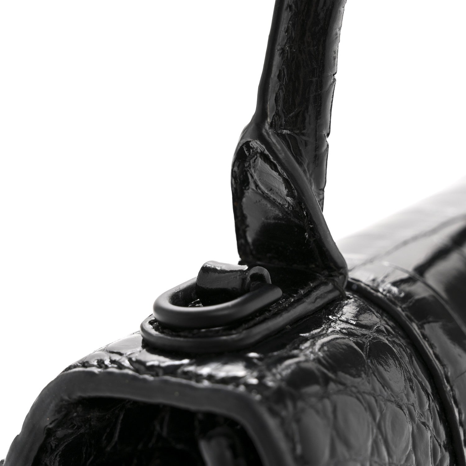Balenciaga Shiny Calfskin Monochrome Crocodile Embossed Hourglass Top Handle Bag XS Black 14 of 15