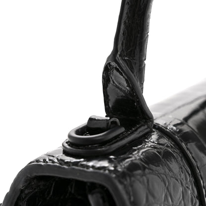 Balenciaga Shiny Calfskin Monochrome Crocodile Embossed Hourglass Top Handle Bag XS Black 14 of 15