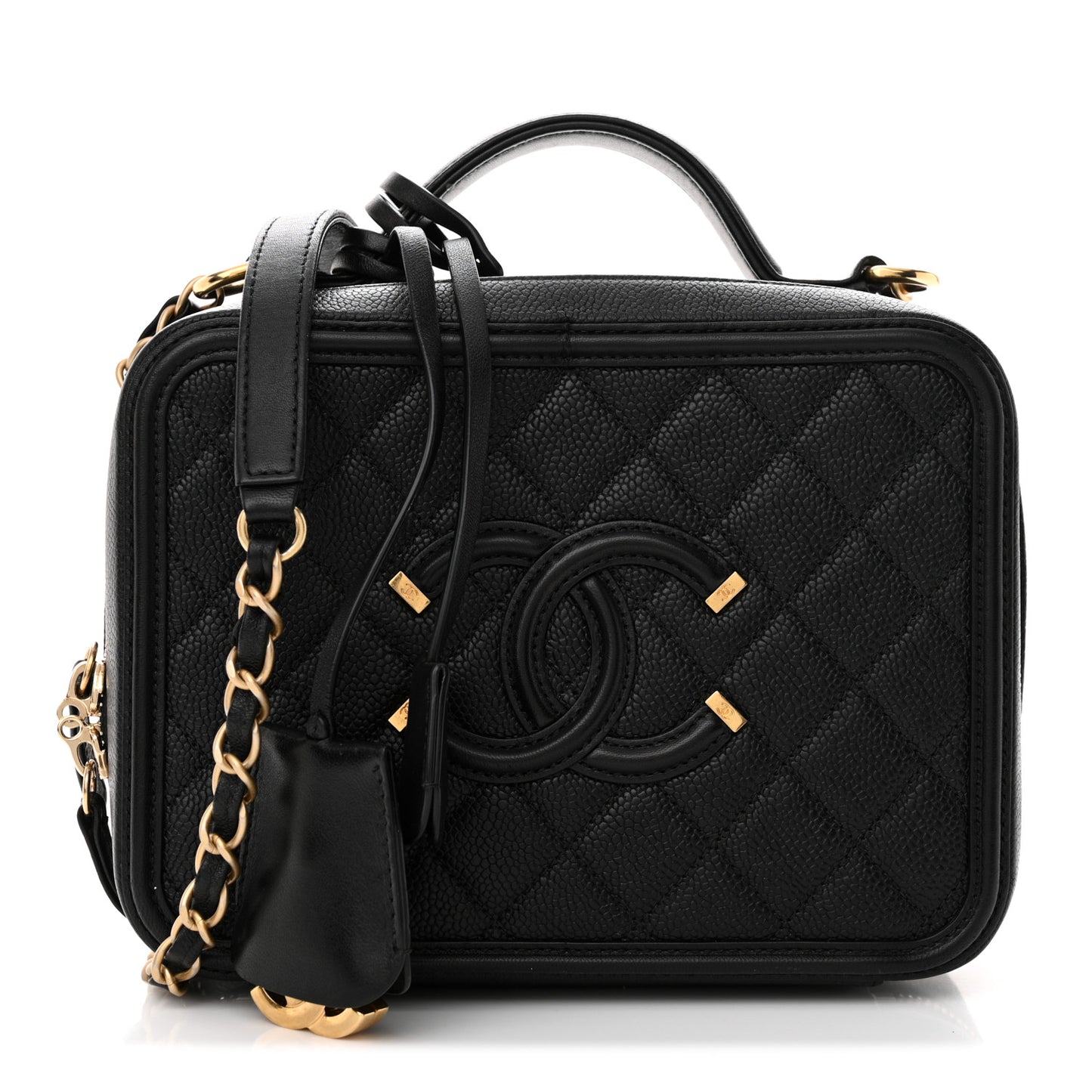Caviar Quilted Medium CC Filigree Vanity Case Black