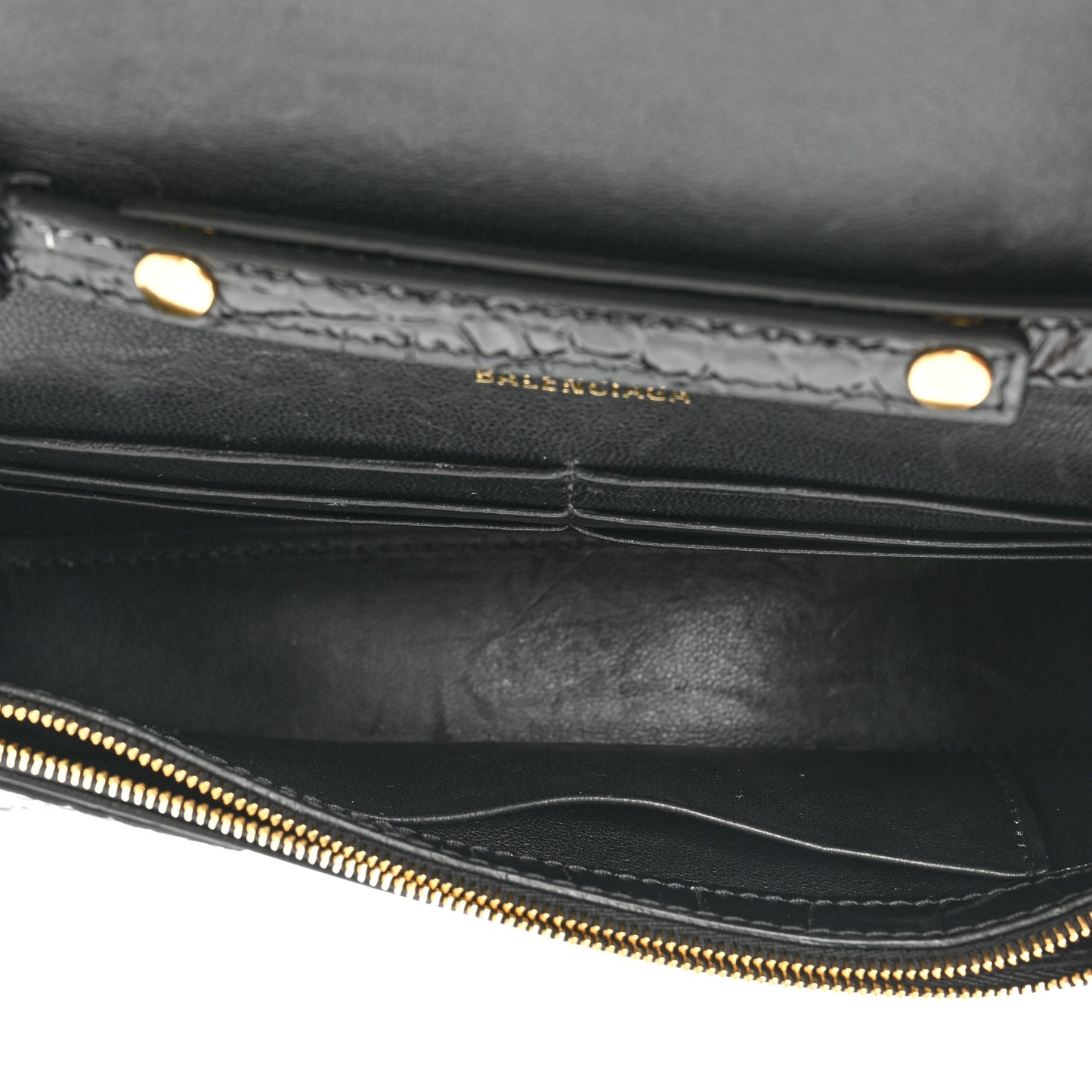 Shiny Calfskin Crocodile Embossed Hourglass Chain Bag Black