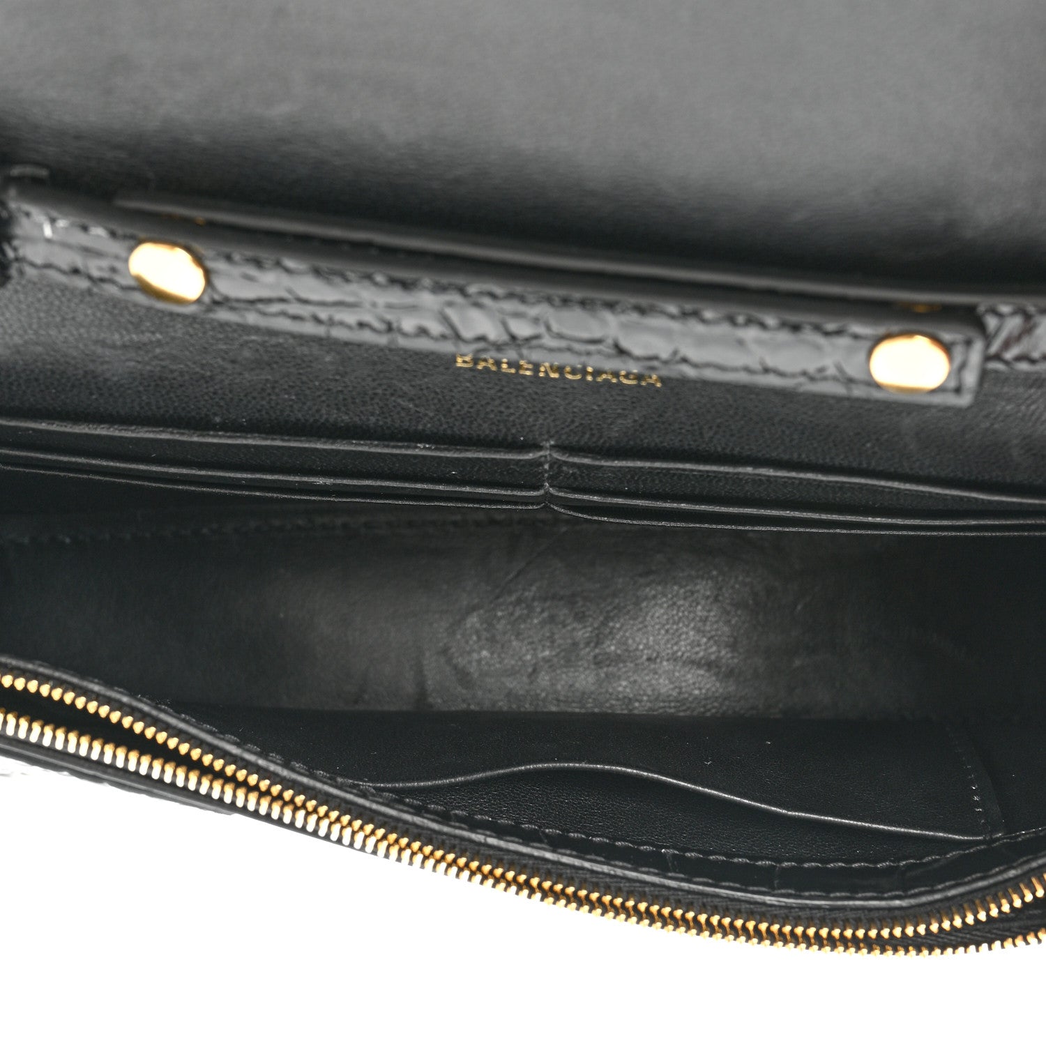 Balenciaga Shiny Calfskin Crocodile Embossed Hourglass Chain Bag Black 5 of 11