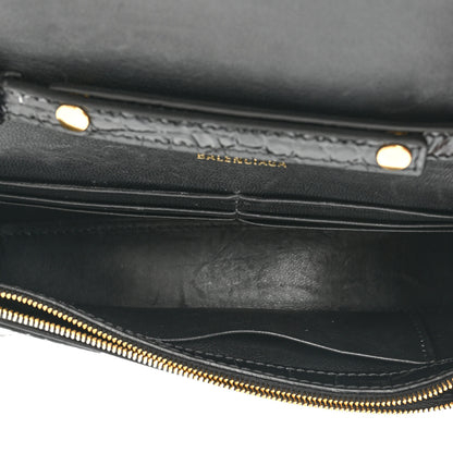 Balenciaga Shiny Calfskin Crocodile Embossed Hourglass Chain Bag Black 5 of 11