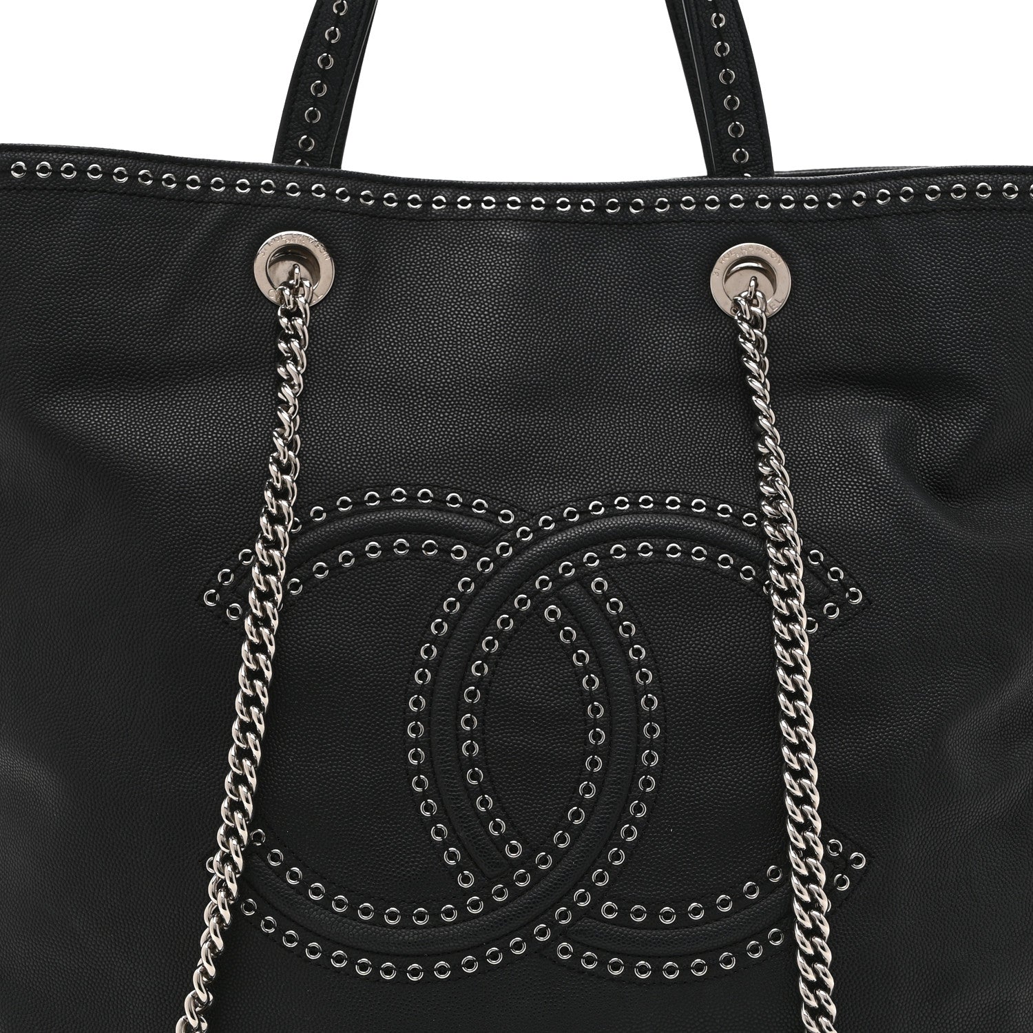 Chanel Grained Calfskin Large Coco Eyelets Shopping Tote Black 8 of 10