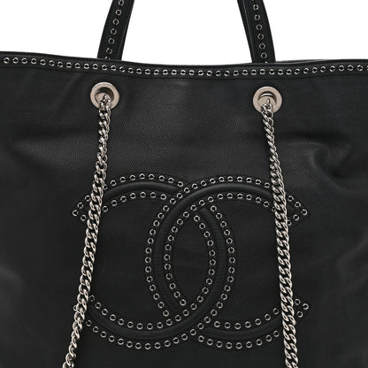 Chanel Grained Calfskin Large Coco Eyelets Shopping Tote Black 8 of 10