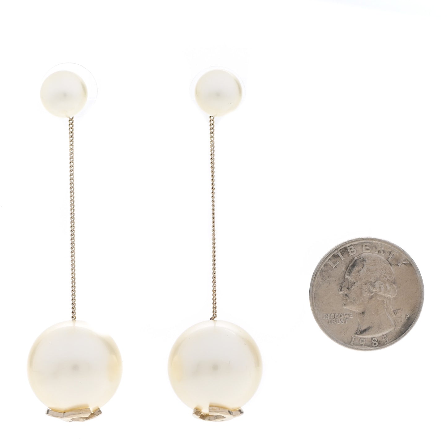 Pearl CC Chain Drop Earrings Gold