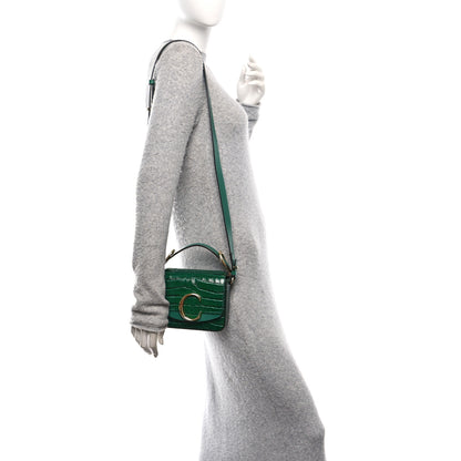 Chloe Calfskin Crocodile Embossed Mini C Double Carry Woodsy Green 2 of 9