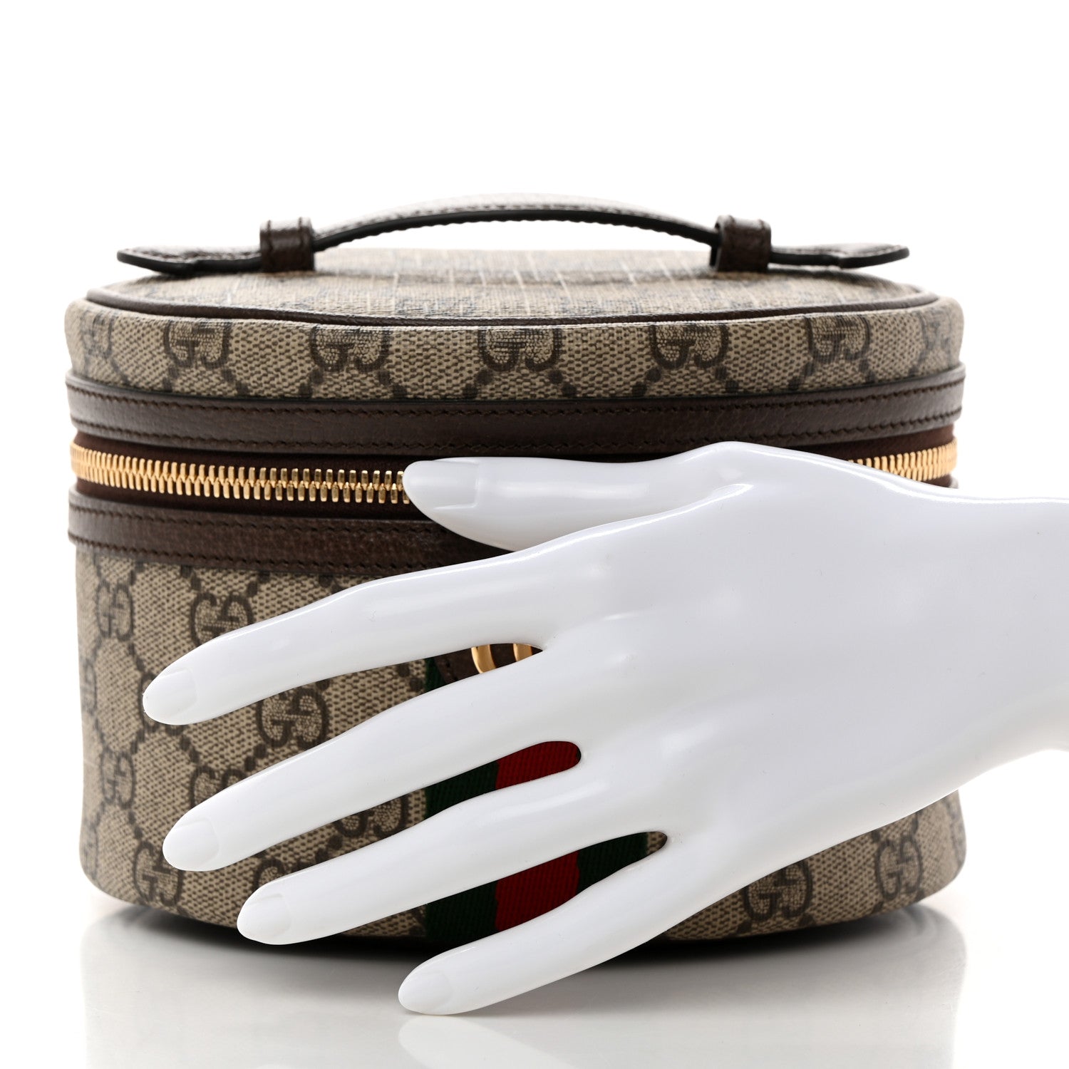 Gucci GG Supreme Monogram Textured Calfskin Web Ophidia Vanity Cosmetic Case Beige Ebony New Acero 2 of 10