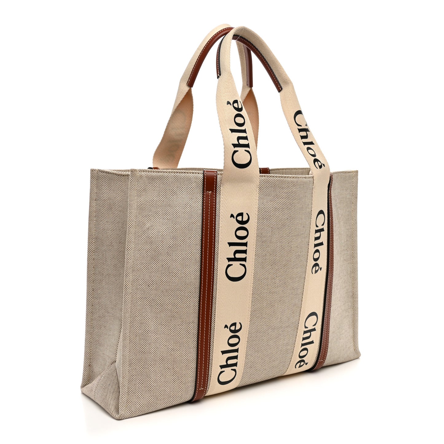 Cotton Calfskin Large Woody Ribbon Tote White Brown