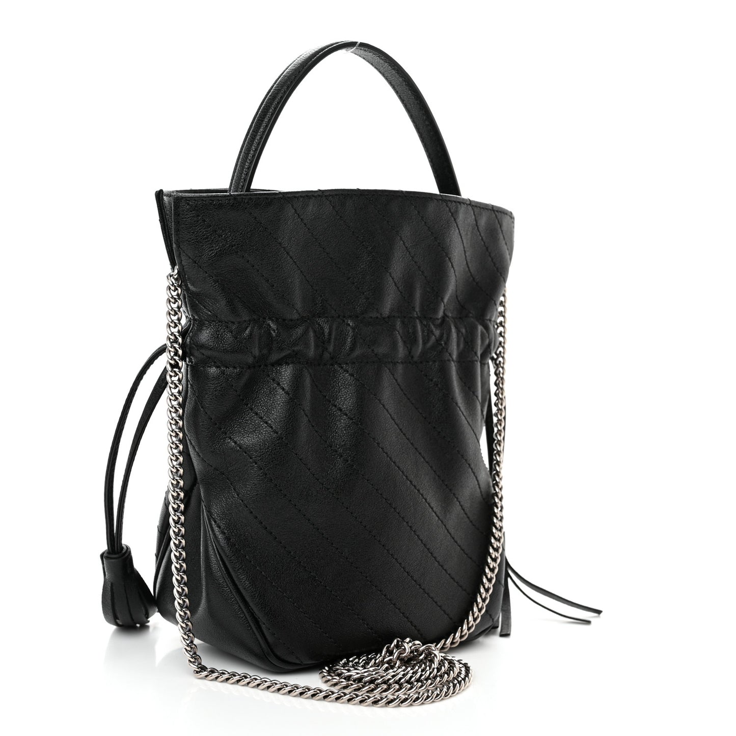 Sakai Be Green Calfskin Diagonal Stitched Mini Blondie Bucket Bag Black