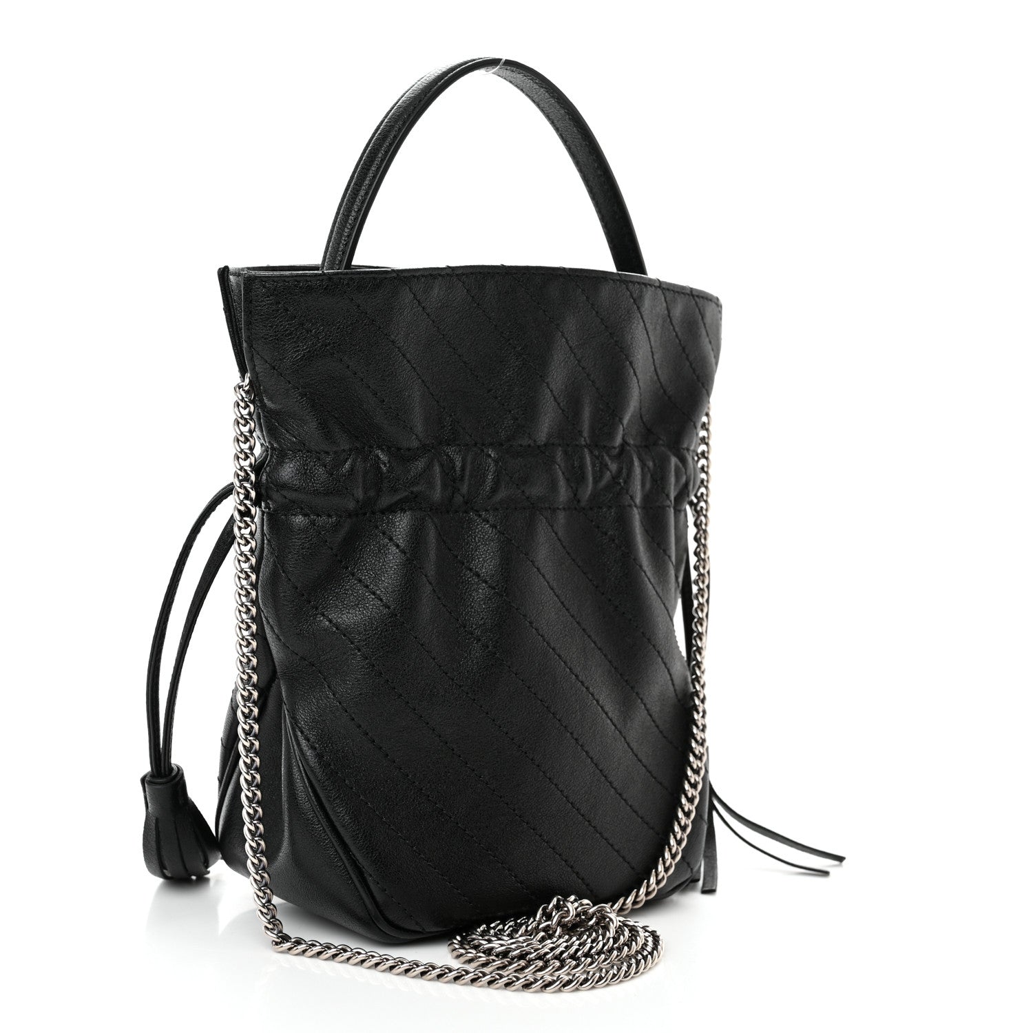 Gucci Sakai Be Green Calfskin Diagonal Stitched Mini Blondie Bucket Bag Black 3 of 10