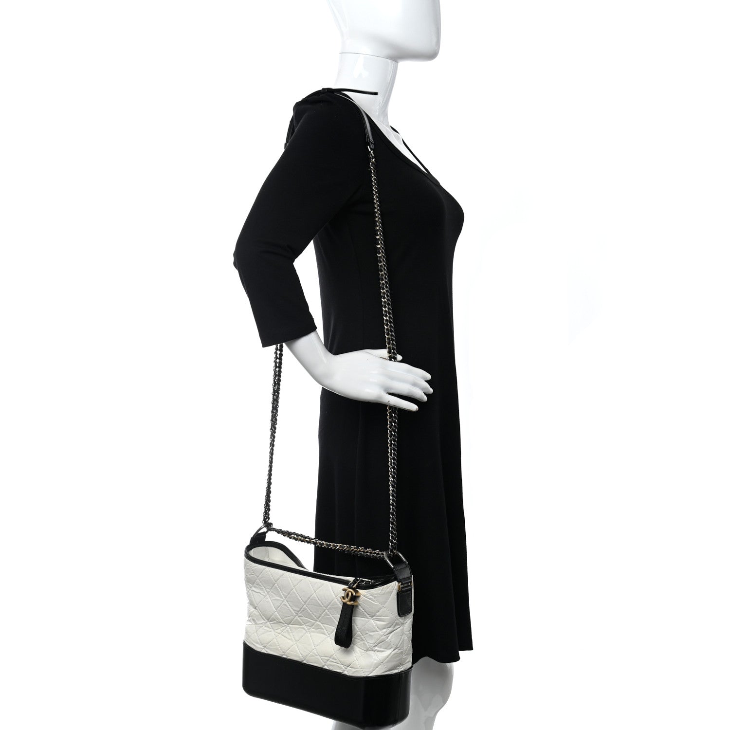 Chanel Aged Calfskin Quilted Medium Gabrielle Hobo Black White 2 of 10
