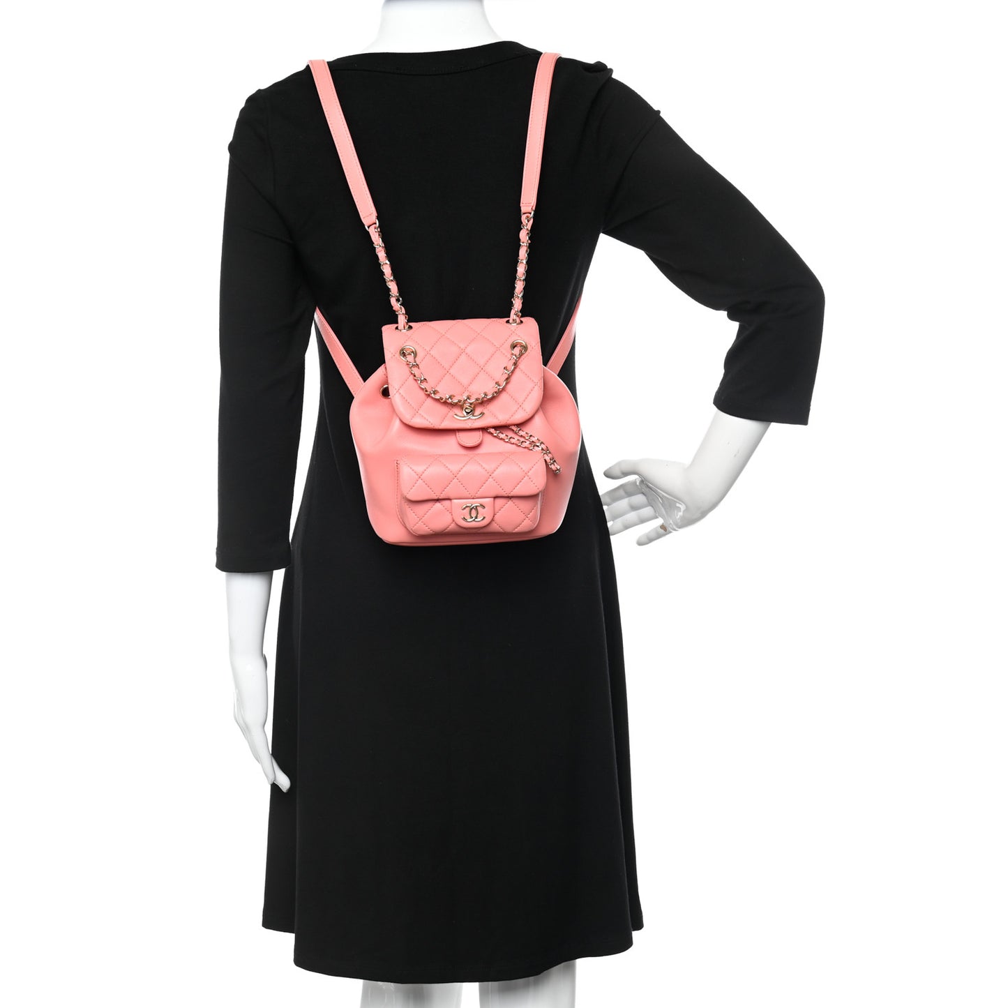 Lambskin Quilted Small Duma Drawstring Backpack Pink