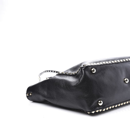 Valentino Garavani Textured Calfskin Medium Rockstud Tote Black 7 of 13