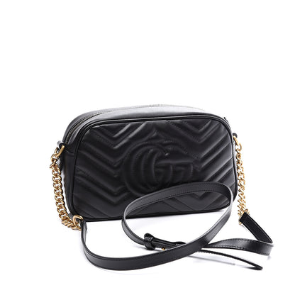 Gucci Calfskin Matelasse Small GG Marmont Chain Shoulder Bag Black 2 of 10