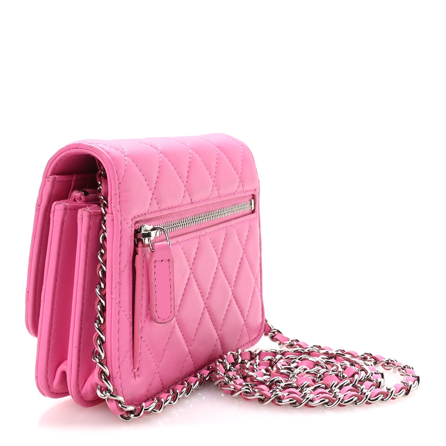 Chanel Lambskin Quilted Mini Wallet On Chain WOC Pink 5 of 21
