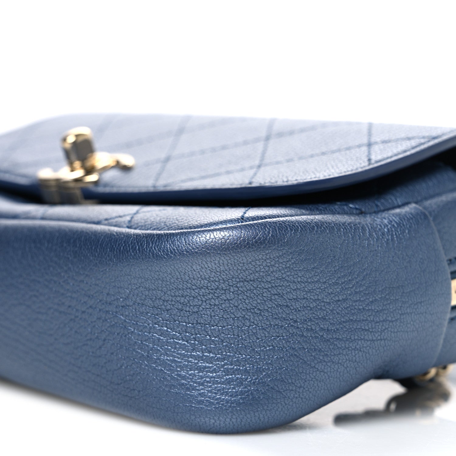 Chanel Metallic Goatskin Quilted Casual Trip Waist Bag Blue 10 of 10