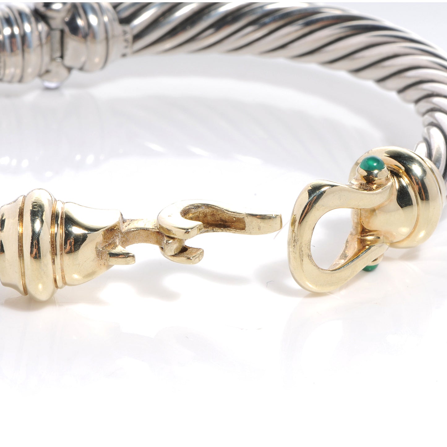 Sterling Silver 14K Yellow Gold Green Onyx Pink Tourmaline 7mm Cable Buckle Bracelet