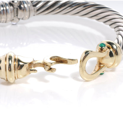 David Yurman Sterling Silver 14K Yellow Gold Green Onyx Pink Tourmaline 7mm Cable Buckle Bracelet 4 of 9