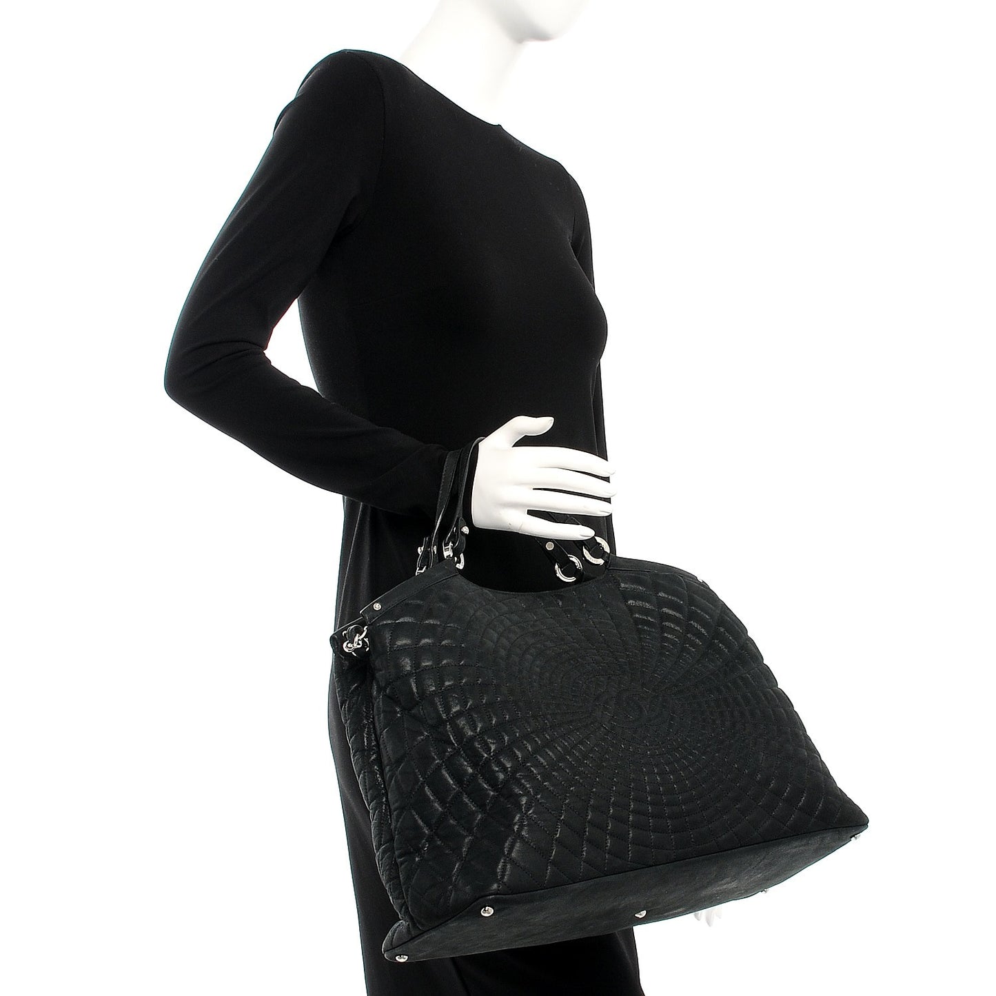 Iridescent Calfskin Large Sea Hit Tote Black