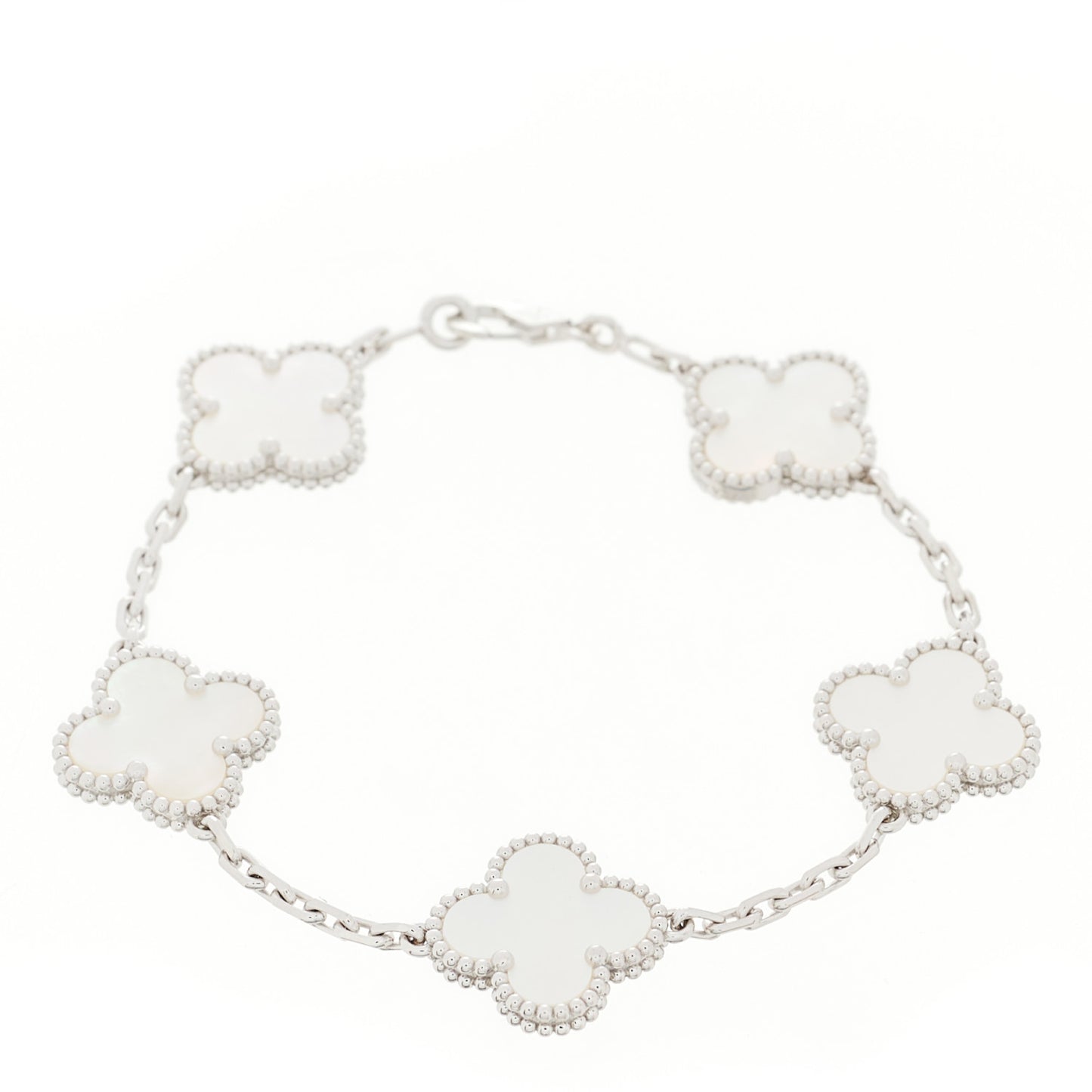 18K White Gold Mother of Pearl 5 Motifs Vintage Alhambra Bracelet